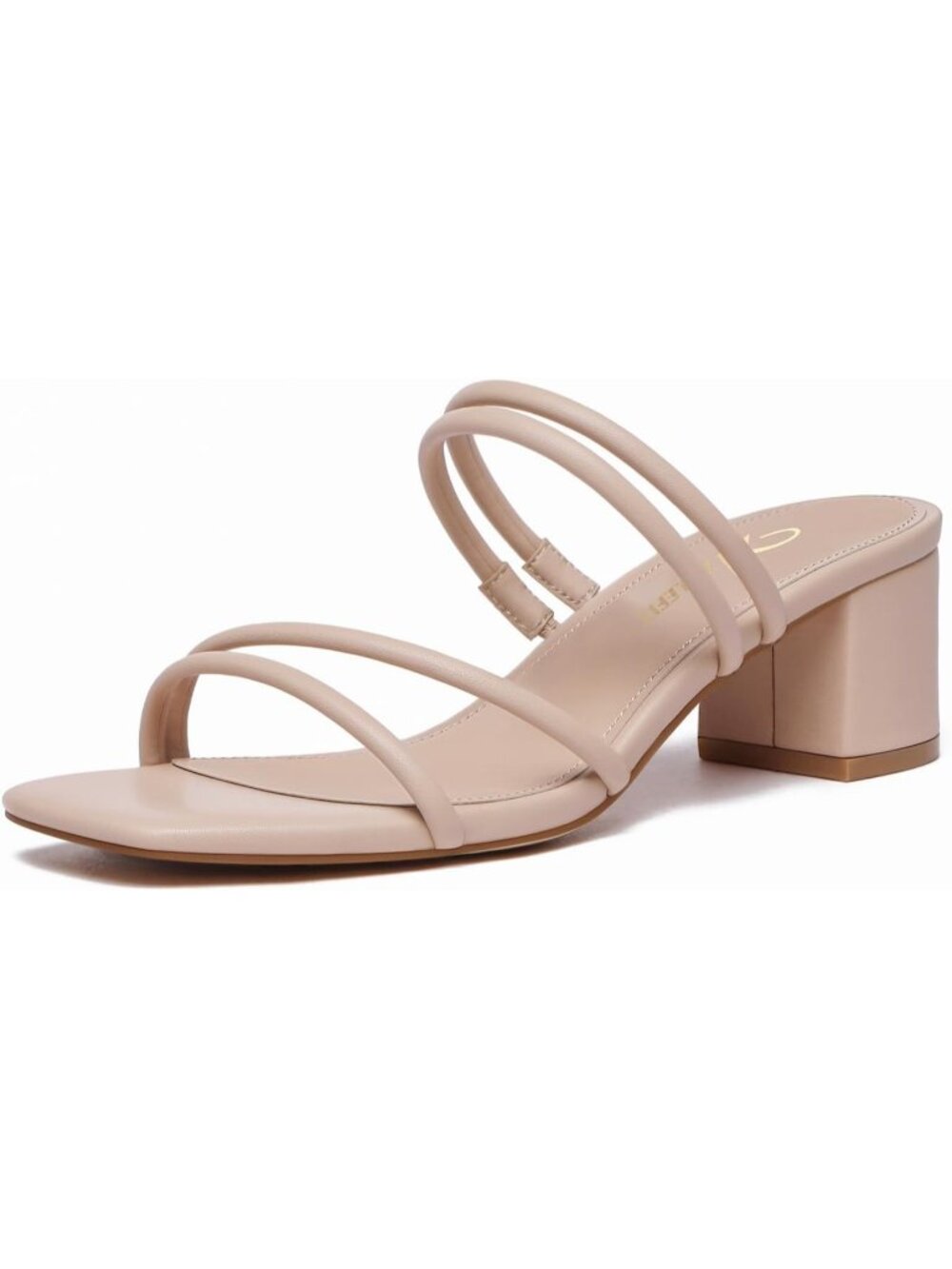 Women's Nude Block Chunky Heels Square Open Toe Strappy Heel Slip On Shoes